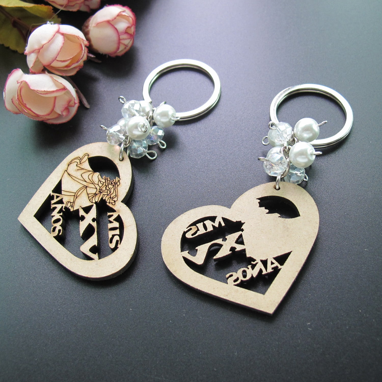 12Pcs Sweet 15 Wood Design Keychain Quinceañera Recuerdos Favors for