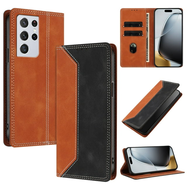 Funda FOXDOCK para Samsung Galaxy S21 Ultra de Cuero Premium Bicolor con Ranuras RFID, Carcasa Tipo Billetera Antigolpes y Soporte Plegable
