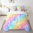 thumbnail image 2 of Homewish Bow Initial Letter J 7-Piece Twin Bedding Sets,Kawaii Stars Loves Print Bedding Comforter Set,Rainbow Stripes Sheet Sets For Princess,Breathable Bedroom Decoration Reversible, 2 of 8