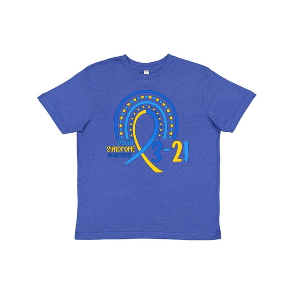 Inktastic 3-21 World Down Syndrome Day Blue and Yellow Rainbow Ribbon Youth T-Shirt