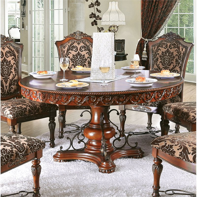 Furniture of America Eleanora Round Wood Pedestal Dining Table in Brown