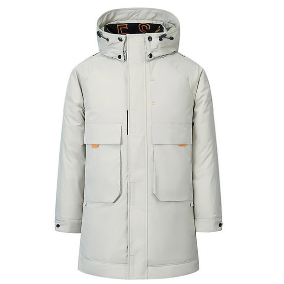 Fesfesfes Men's Hooded Puffer Jacket Outdoor Coat With Large Pockets Long Jacket For Men And Women Long Sleeve Hooded Winter Warm Outwear Jackets On Sale