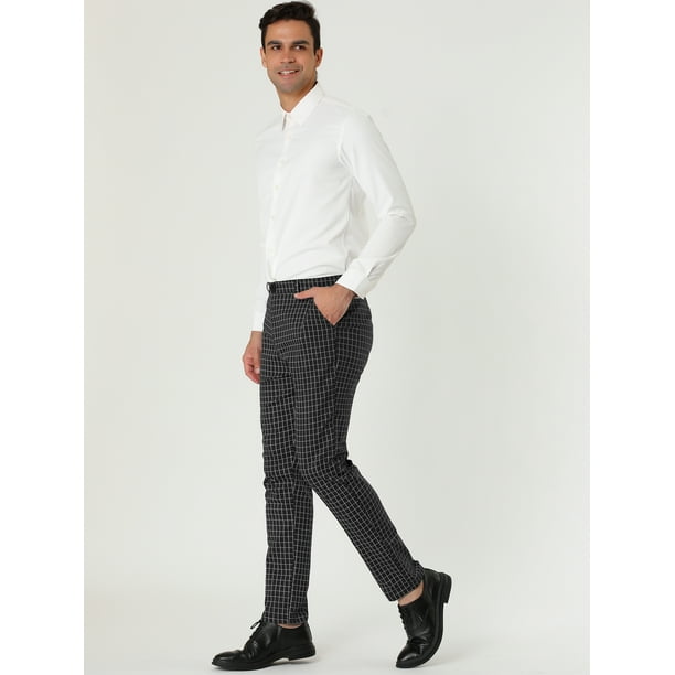 Pantalones de negocios para hombre Pantalones de vestir a cuadros con frente plano y corte ajustado estampado a cuadros Blanco negro M Lars Amadeus Pantalones Walmart en linea