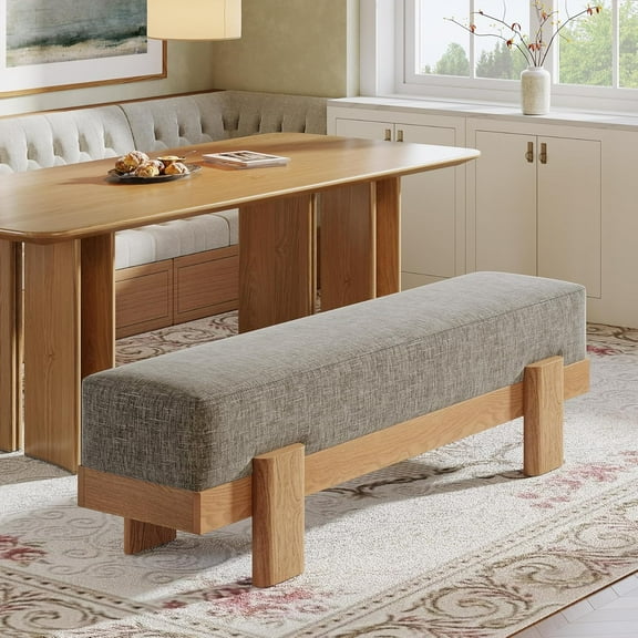Finmind 55-Inch Upholstered Dining Bench, Modern Dining Bench with Fabric Padded Seat and MDF Frame