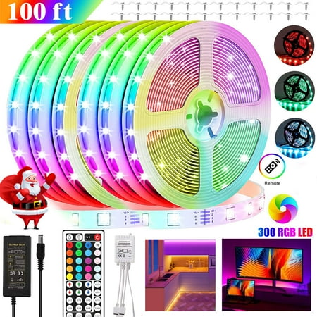 100ft LED Strip Lights Color Changing LED Lights for Bedroom with 44-Key Remote and Control Box 5050 RGB LED Lights for Party Decor Celling Valentine s Day (6 X 16.4ft)