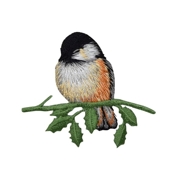 Chickadee - Bird - Sitting on Branch - Facing Left - Iron on Applique - Embroidered Patch