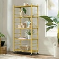 thumbnail image 2 of 5-Tier Storage Folding Shelf with 20 Hooks, 4 Wheels, and Adjustable Feet, Stainless Steel, 2 of 15