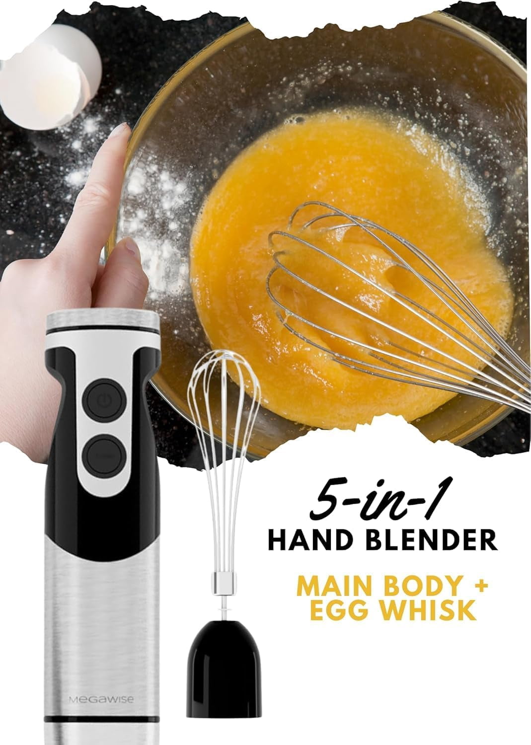 Pro  Reinforced 5-in-1 Immersion Hand Blender, Powerful Motor with 80% Sharper Blades, 12-Speed Corded Blender (Black)