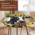 thumbnail image 4 of Farmhouse Cow Round Tablecloth, Fitted Table Cover with Elastic for 55"-60" Round Tables, Pastoral Sunflower Botanical Brown Wooden Table Cloth Outdoor Indoor Dinning Party Waterproof Tablecloths, 4 of 7
