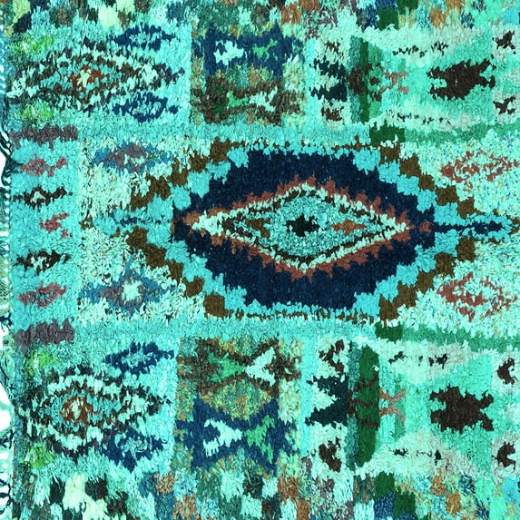 Ahgly Company Machine Washable Indoor Square Oriental Turquoise Blue Modern Area Rugs, 7' Square
