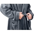 thumbnail image 3 of NY Threads Men's Hooded Fleece Bathrobe Plush Long Spa Robe, Grey, Large-X-Large, 3 of 7