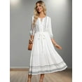 thumbnail image 5 of Boho Embroidered Floral Dress European Ethnic Style 3/4 Sleeve V Neck Midi Dresses for Women Summer Bohemian Dress, 5 of 6