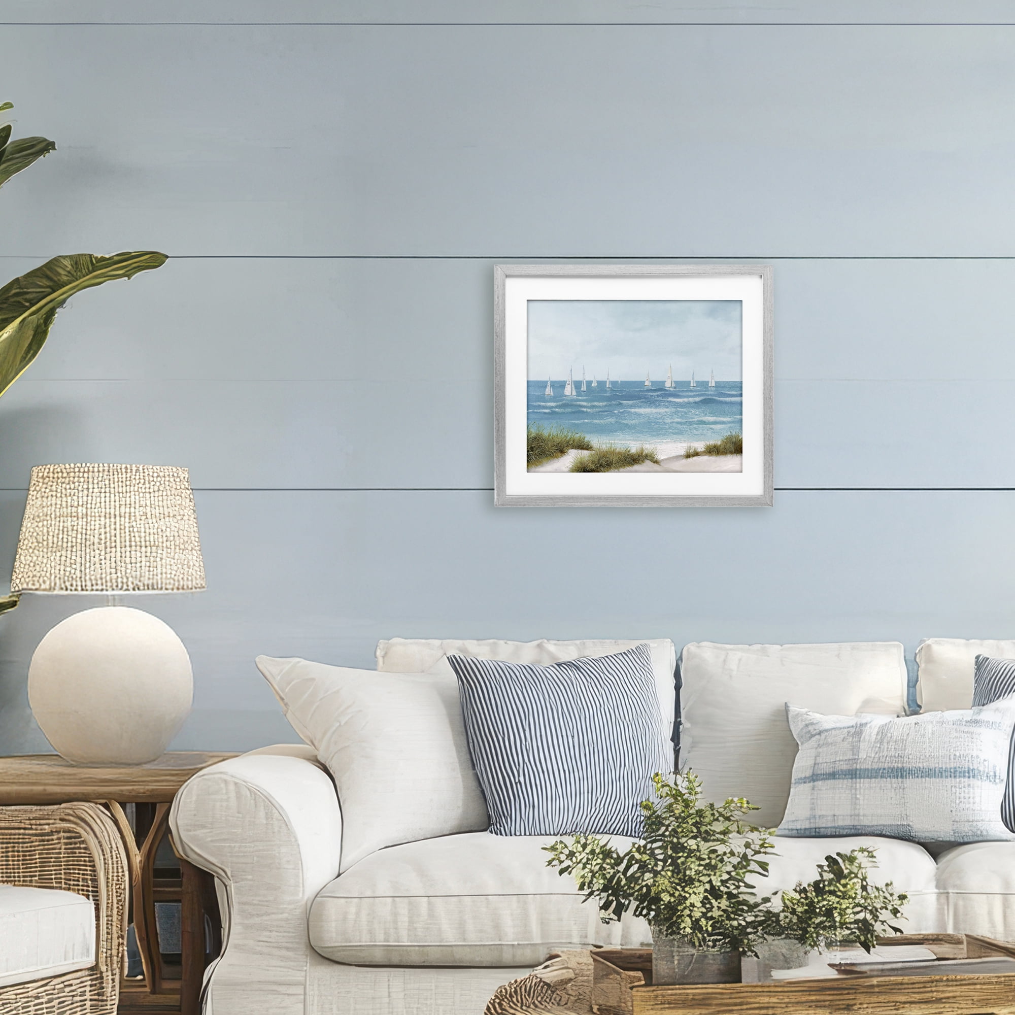 Stupell Industries Sail Away Seaside Boats Gray Framed Print Under Glass, design by Lorenzo Collective