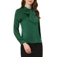 thumbnail image 4 of INSPIRE CHIC Women's Bow Tie Neck Solid Long Sleeve Satin Blouse Tops XL Dark Green, 4 of 5