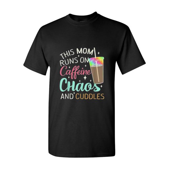 Caffeine Chaos Cuddles Mom Life Colorful Bold Statement T-Shirt, for men & women, up to size 5XL