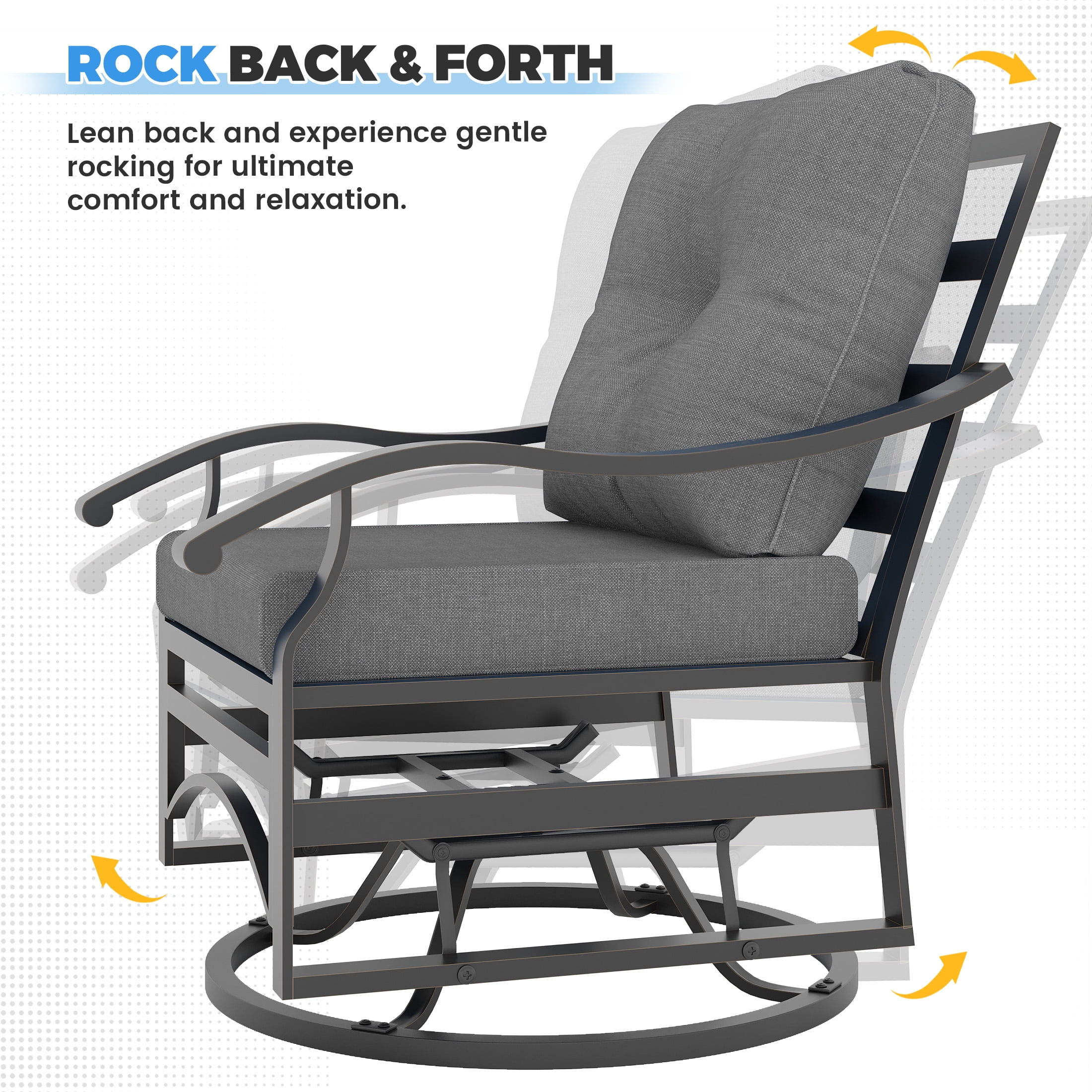 POTEBAN Outdoor Swivel Rocker Chairs, 3 Piece Metal Patio Rocking Chairs with Padded Cushions Patio Bistro Furniture Set with Side Table for Porch Balcony Backyard, Grey