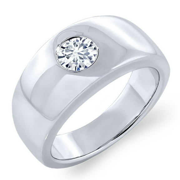 Gem Stone King 925 Sterling Silver White Moissanite Wide Solitaire Ring for Men | 0.80 Cttw | Round 6MM (Size 7)
