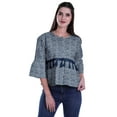 thumbnail image 4 of Moomaya Round Neck Crop Tops Bell Sleeves Printed Casual Lace Shirts For Women, 4 of 5
