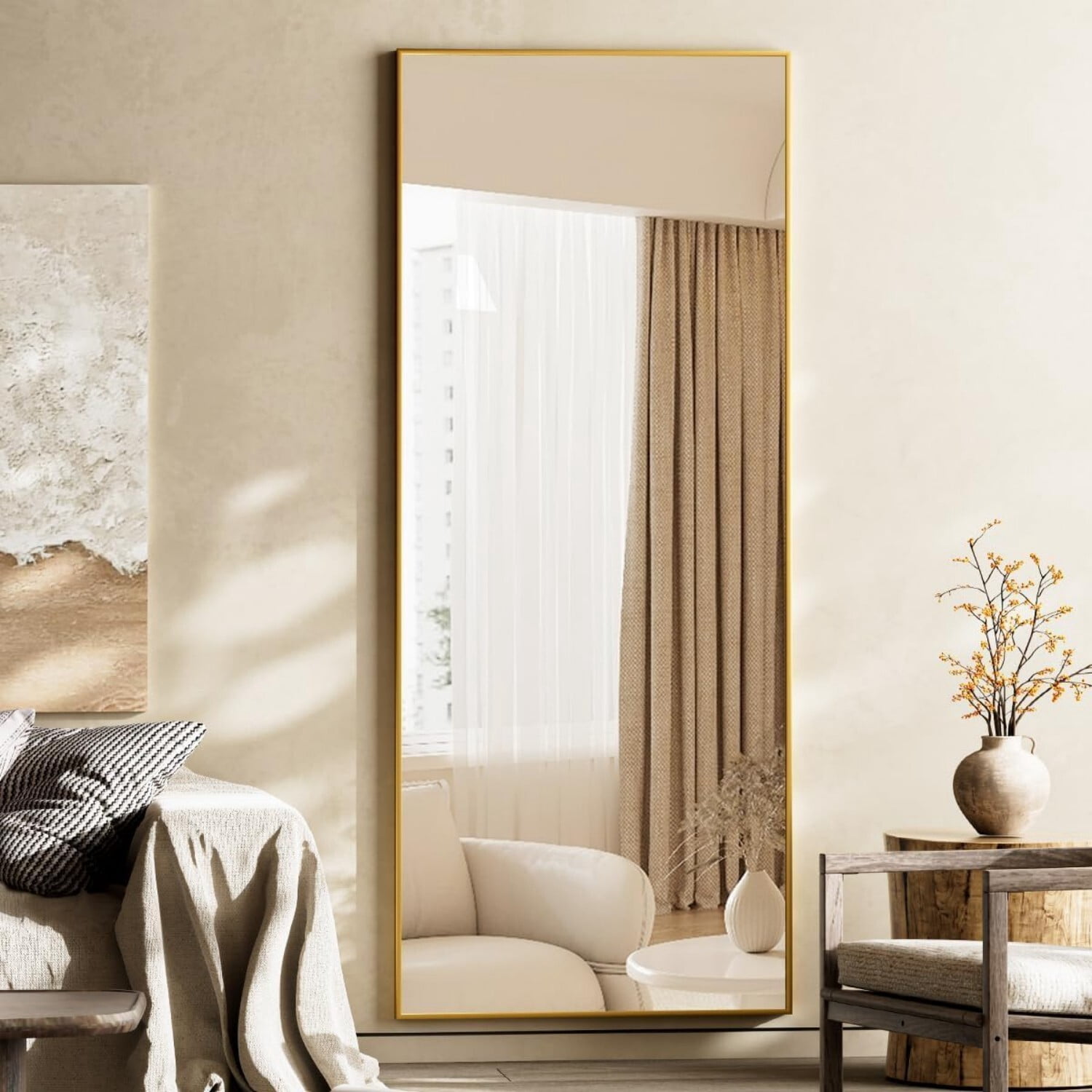 Easy4Home 65"x24" Rectangular Full Length Mirror Freestading Full Body Floor Mirror, Black