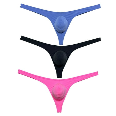 3 Pack Botmois Men s Thongs Pouch Bikini Tangas Underwear Mini Bottoms Briefs Spandex Low-rise T-back Underpants Blue Gray/Black/Pink XL