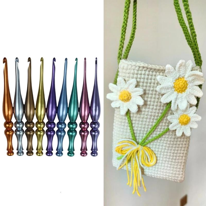 ANXPTIME 9Pcs Ergonomic Aluminum Alloy Crochet Hook 3.5mm-8.0mm for Beginner Knitting