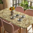 thumbnail image 3 of Beige Brown Green Table Cloths for 6 Foot Rectangle Tables, Retro Botanical Abstract Art Patio Waterproof Elastic Fitted Tablecloths, Washable Rectangular Table Cover for Camping, 3 of 8