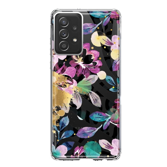 MUNDAZE Samsung Galaxy A52 Shockproof Clear Hybrid Protective Phone Case Zebra Stripes Tropical Flowers Purple Blue Summer Vibes Cover