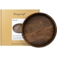 thumbnail image 6 of KINGCRAFT 18 x 18 inches Large Round Ottoman Table Tray Wooden Solid Serving Tray with Handle Black Walnut Circle Platter Decorative Tray for Oversized Ottoman Home Breakfast in Bed Tea Coffee, 6 of 6