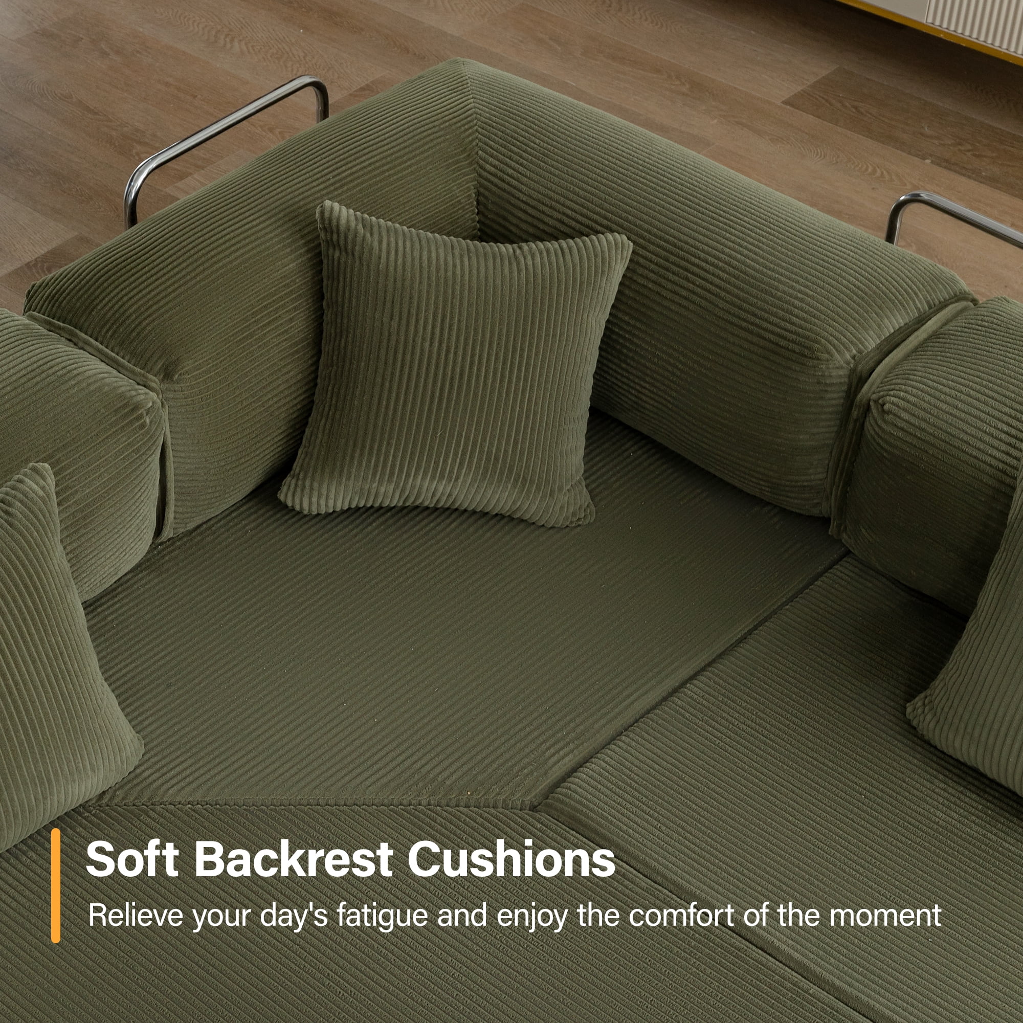 COOLHUT 106.3" W Combination Floor Sofa, High Rebound Density Sponge Sofa Couch, Modular Sectional Sofa L-Shape Corduroy Couch with Chaise, Big Comfy Sleeper Floor Sofa for Living Room,Olive Green