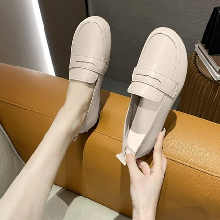 

HIBRO Womens Shoes Ethnic Style Small Leather Shoes Flat Round Toe Retro Loafers Single Shoes Casual Shoes
