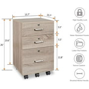 Ktaxon 3-Drawer Rolling Wood File Cabinet with Lock, Portable Vertical Mobile Wooden Storage, Business Filing Cabinet for Home Office,Oak
