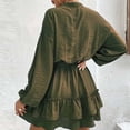 thumbnail image 4 of Women's Casual Long Sleeve Dress Trendy V Neck Buttons Ruffle Mini Dress Elastic Waist Solid Swing Short Dress, 4 of 8