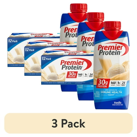 (3 pack) Premier Protein Shake, Vanilla, 30g Protein, 11 fl oz, 12 Ct