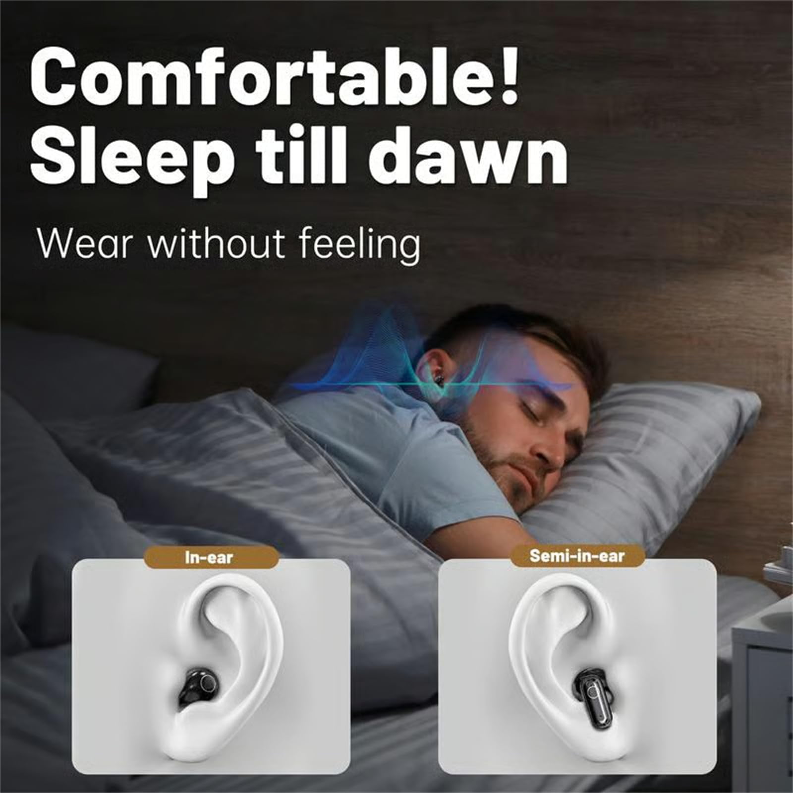 2 Pairs Tiny Size Invisible Wireless Bluetooth Headphones, Sk35 Bluetooth in Ear Headphones, Mini Sleep Earphones, Four-Ear Painless Mini in-Ear Headphones, Dual Bluetooth Earphones Wireless (1PC,C)