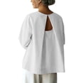 thumbnail image 3 of Craaazy Womens Solid Color Crewneck Cotton Long Sleeve Tops with Back Keyhole Cutout for Summer Daily Wear Gift, 3 of 8