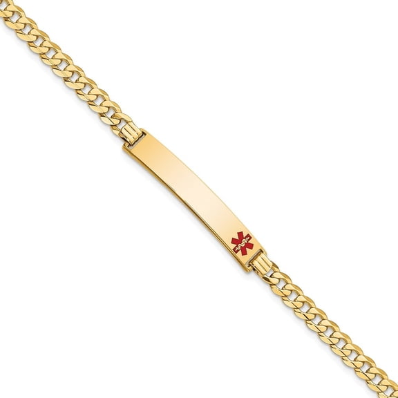 Auriga 14K Yellow Gold Red Enamel Curb Link Id Bracelet 7 inch for Women(L- 7inch, W- 6.5mm)