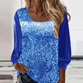 thumbnail image 7 of Sequin 3/4 Length Sleeve Womens Tops Full Fashion T Shirt Glitter Crew Neck Fitness Clothing Concert Party Women's Blouses Blue, 7 of 7