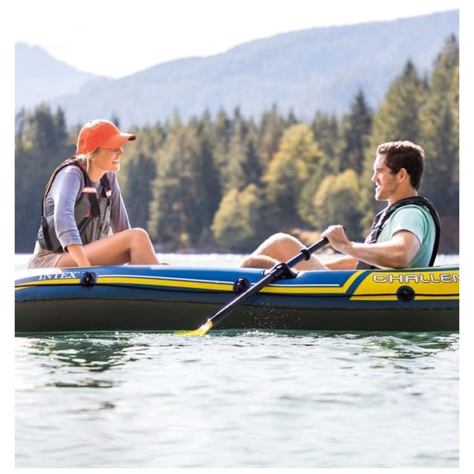 INTEX 66312EP Challenger 2 Inflatable Boat Set with 48" Oars, Pump, & Welded Oar Locks