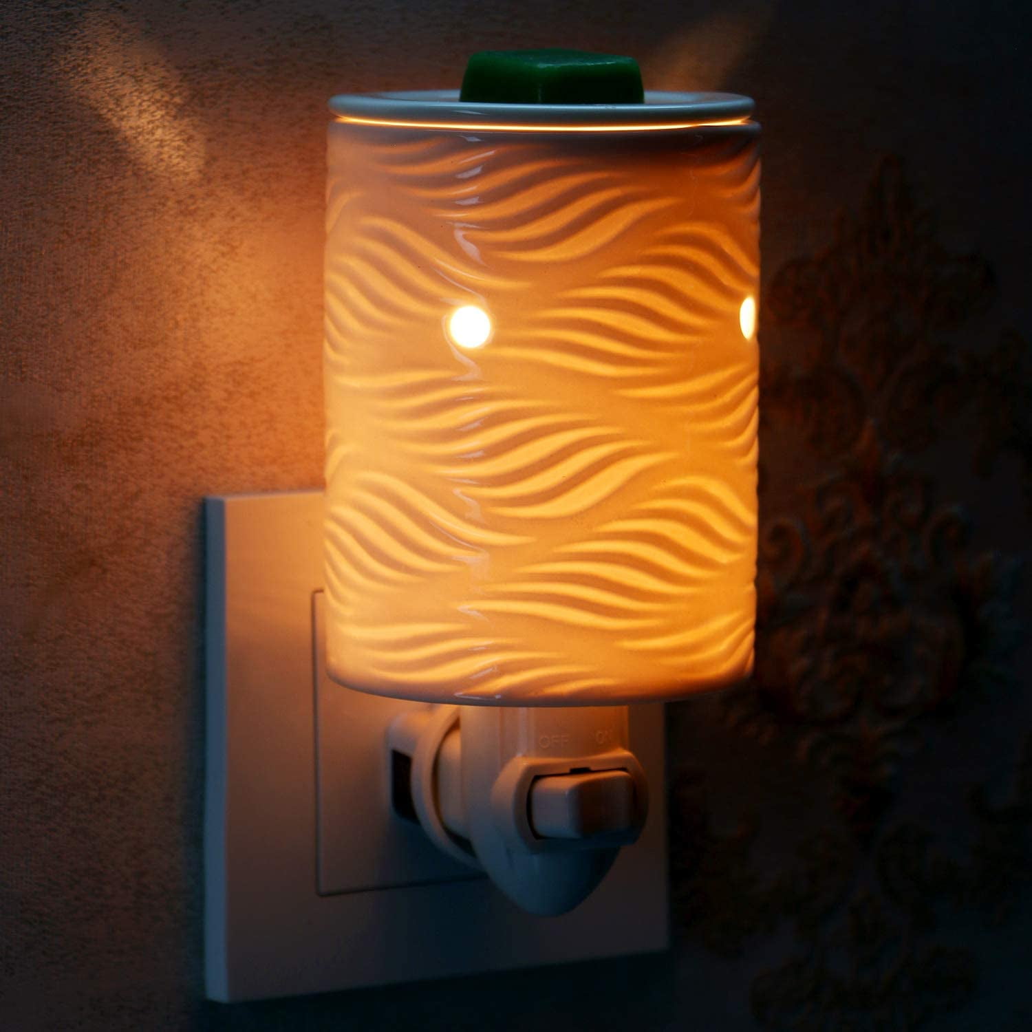 STAR MOON Ceramic Electric Pluggable Fragrance Wax Warmer, Candle Melter Burner for Scented Wax, Scentsy Wax Warmer, Outlet Plug in Candle Warmer, Two Bulbs Packaged- Ripple