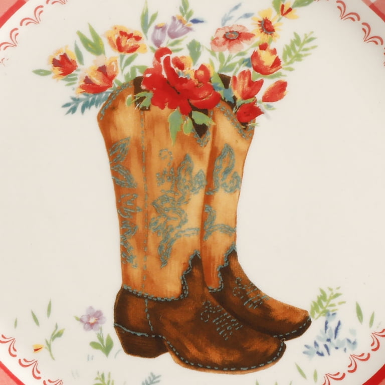 The Pioneer Woman Red Gingham with Boot Decal Appetizer Plate