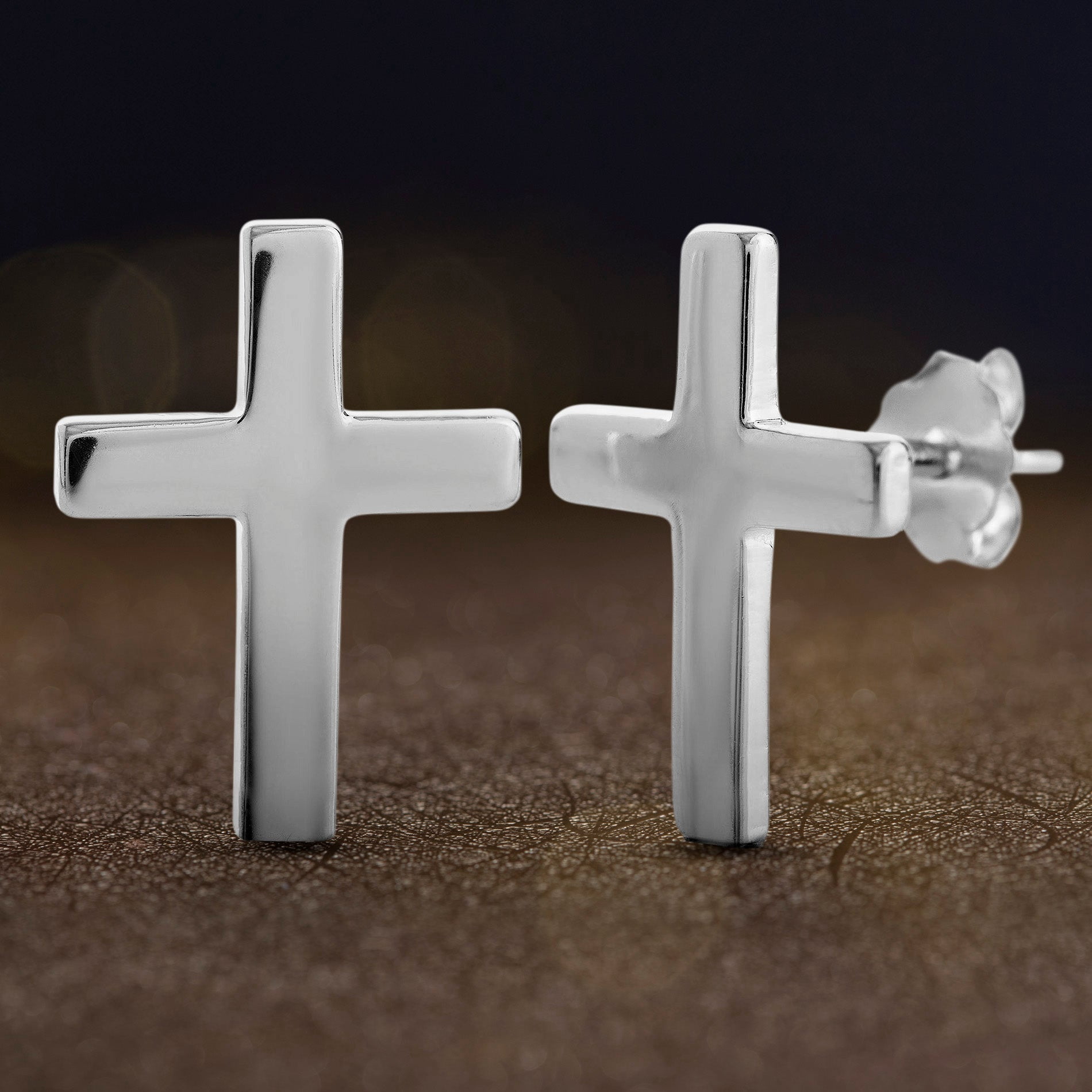 My Bible Women's Polished E-Coated Silver Cross Earrings