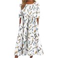 thumbnail image 2 of GaThRRgYP Womens Dresses Plus Size Spring,Women Fashion Summer Spring Round Neck Short Sleeve Printing Pocket Casual Loose Mid-Calf Dress White M, 2 of 5