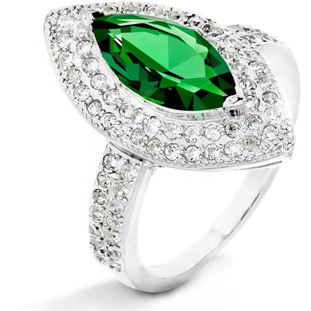ELYA Sterling Silver Emerald Green Marquise CZ Halo Ring