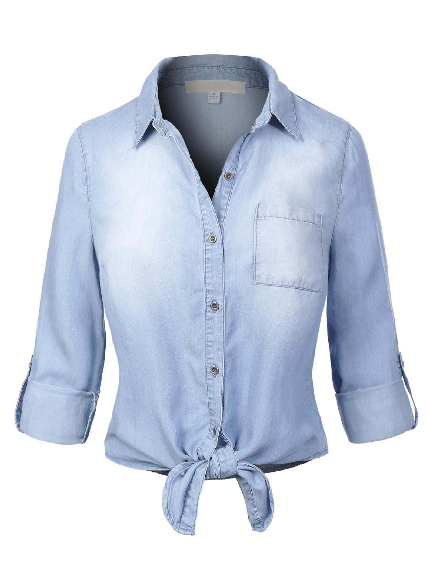 women's tie front denim shirt