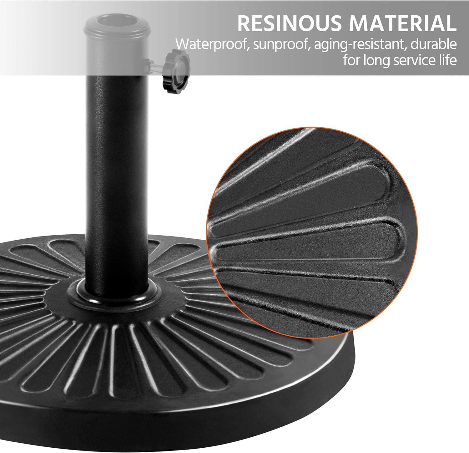 Neatifyes Round Umbrella Base 18'' Heavy Duty Outdoor Resin Umbrella Stand for Patio, Outdoor, Garden, Lawn - Black