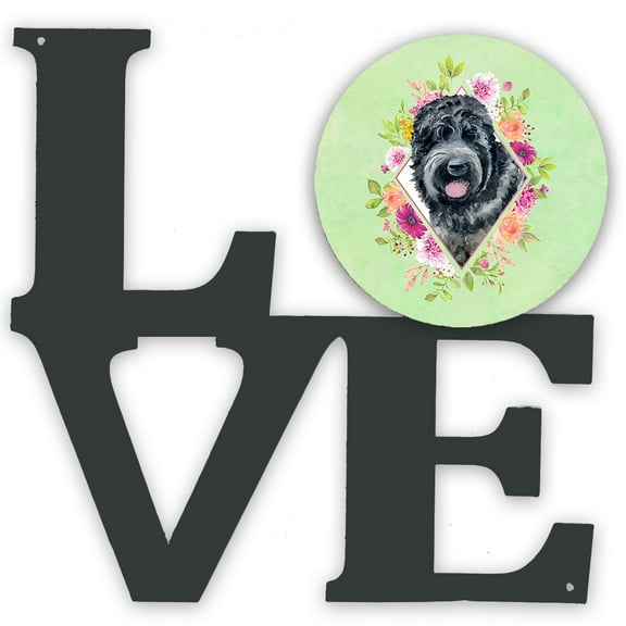 Carolines Treasures CK4336WALV Russian Black Terrier Green Flowers Metal Wall Artwork LOVE 12X12 multicolor