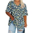 thumbnail image 4 of Women's Oversized Top Fashion Retro Printing Short Sleeve TShirt Casual Gradient Color Blouses V-Neck Summer Loose Breathable Plus Size Pullover Tops Style 05 4XL, 4 of 5