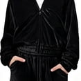 thumbnail image 5 of Girls 2 Piece Velvet Tracksuit for Ages 5‑12, Zip up Hooded Jacket and Elastic Waist Long Pants Soft Velour Outfit for Teen Girls Daily Casual Wear Black 9-10Years, 5 of 8