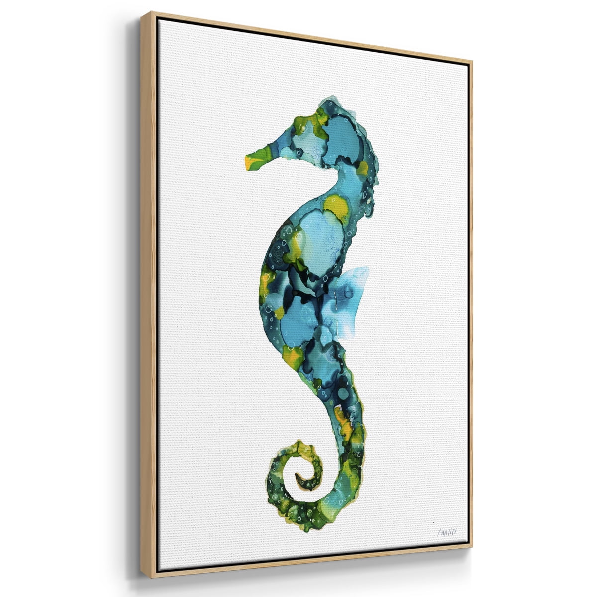 Seahorse Framed Premium Gallery Wrapped Canvas - Ready to Hang - 17 x 25 - Natural Wood Floating Frame