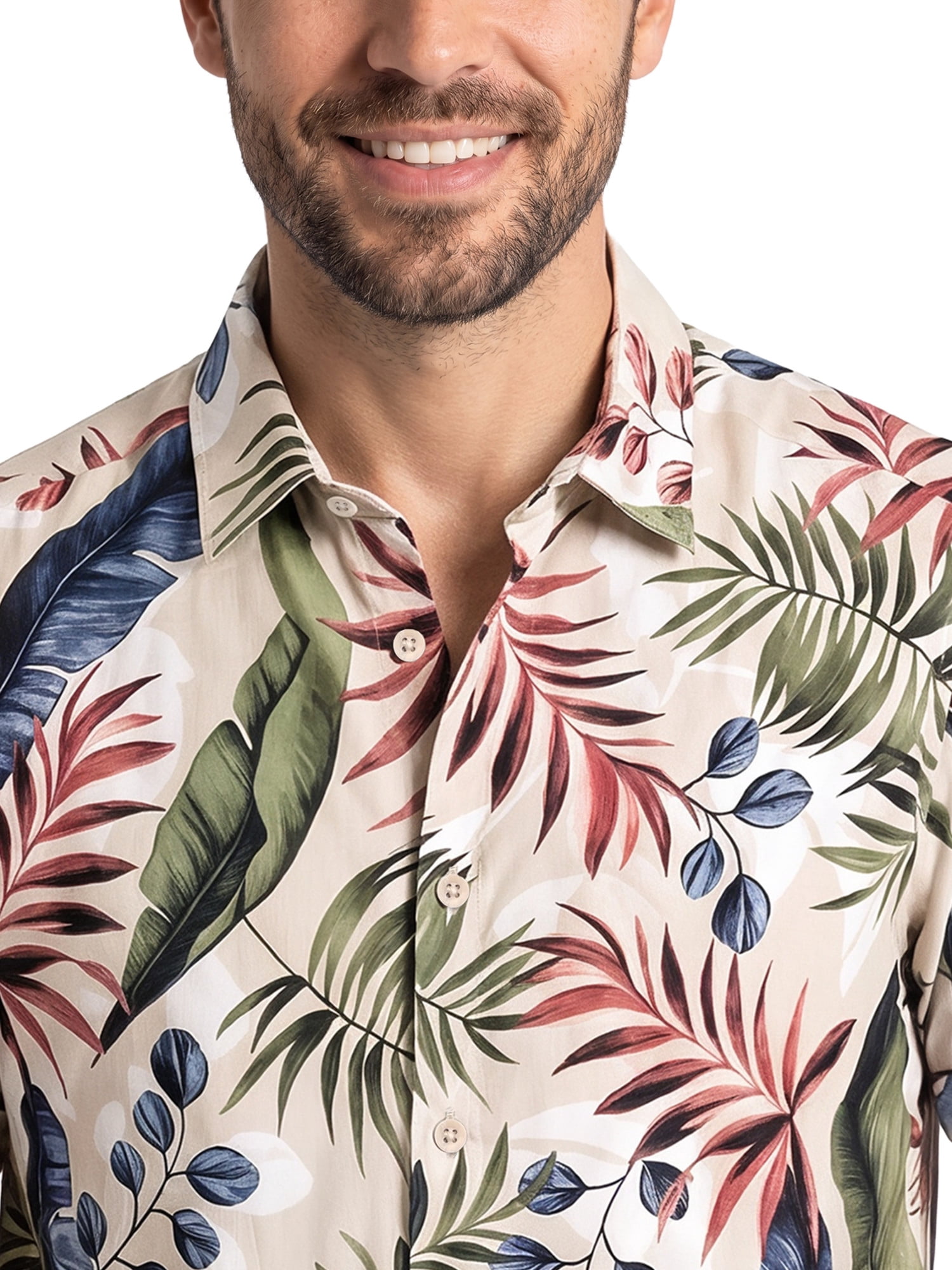 Cafe Luna Men’s and Big Men’s Tropical Leaf Print Short Sleeve Button-Down Shirt, S-5XL